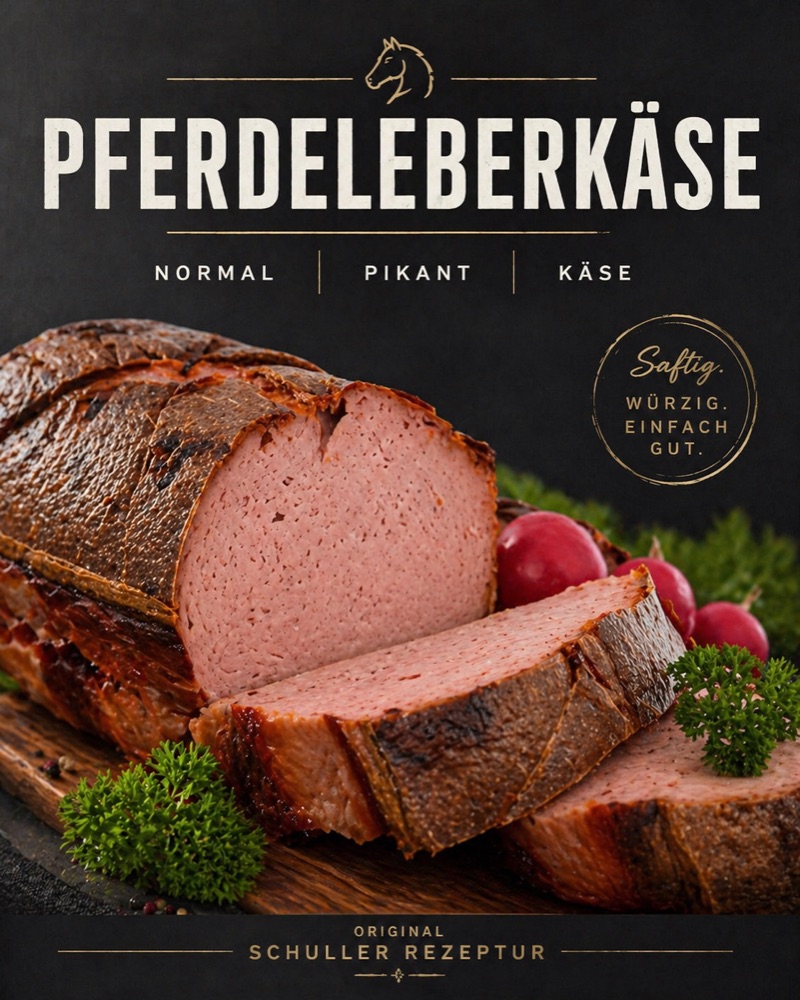 Pferdeleberkäse von Schuller — saftig und würzig, Sorten normal, pikant und mit Käse